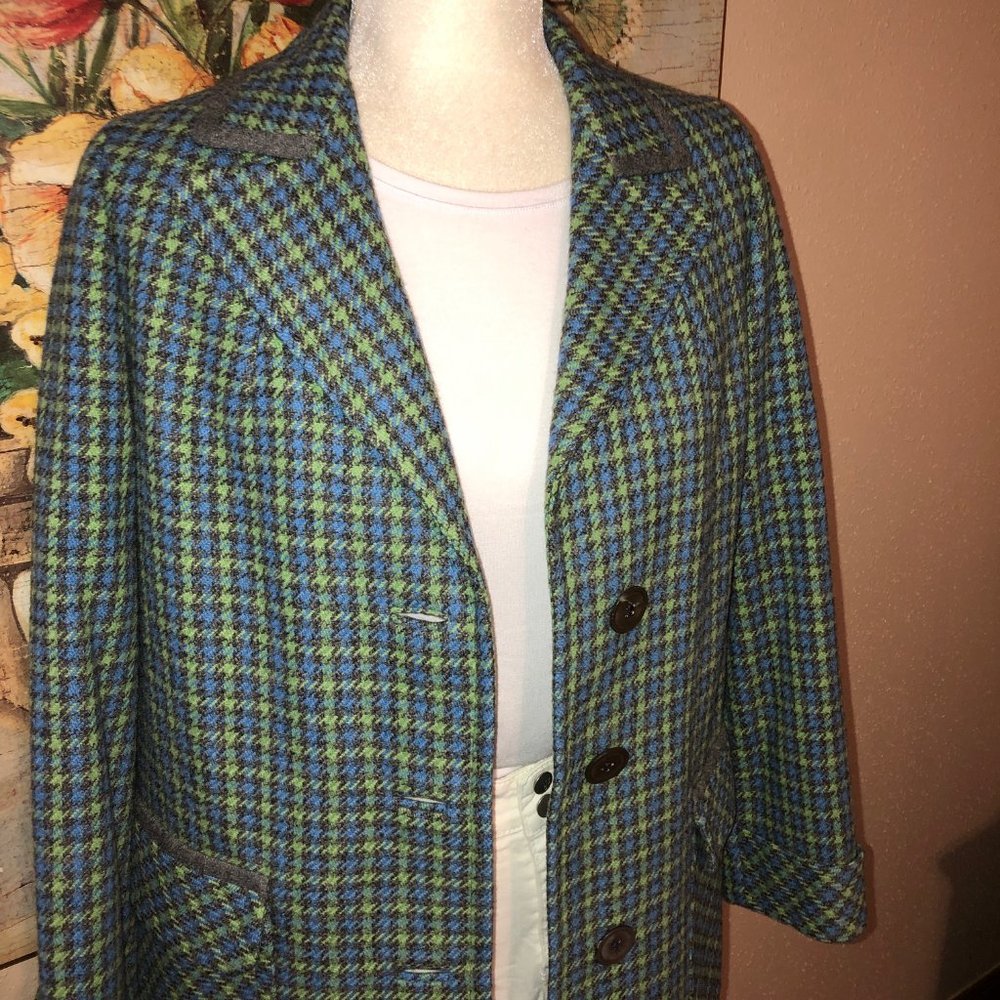 Sz M Ed Beehan's Tweed Shop Vintage 60’s 70’s Green & Blue Plaid Wool Jacket